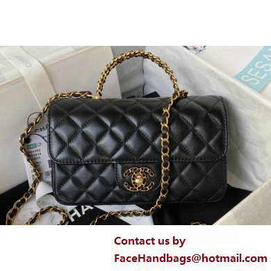 Chanel Lambskin, Strass  &  Gold-Tone Metal Small Flap Bag with Top Handle AS4362 Black 2025